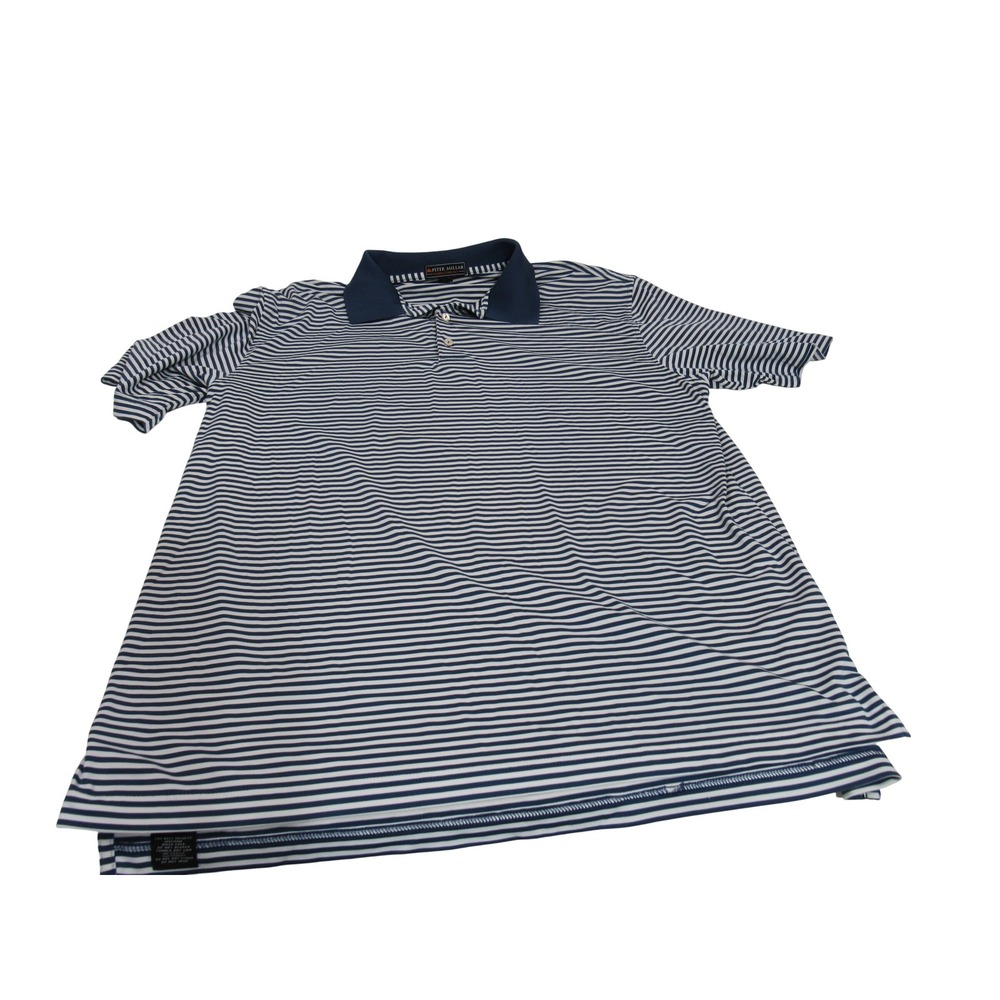 Peter Millar Summer Comfort Mens XL Navy Blue White Striped Golf Polo Shirt